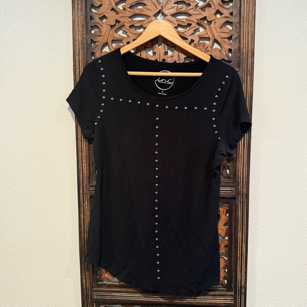 INC International Concepts Black Short-Sleeve Tee with Silver Studs